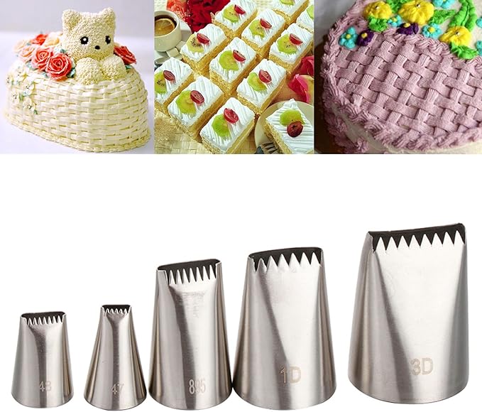 RoseFlower 5 PCS Half Row Braided Flower Piping Tips Set - Stainless Steel Piping Nozzles Kit for Pastry Cupcakes Cakes Cookies Decorating Supplies Baking Set #2
