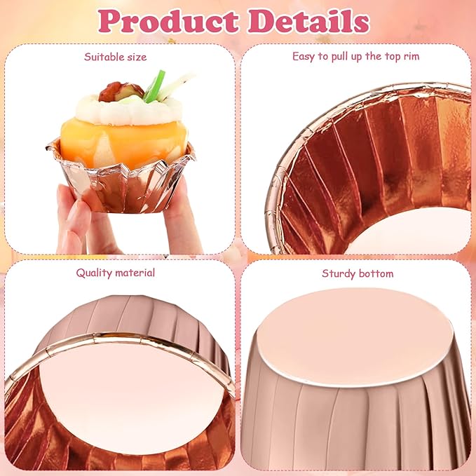 300 Pack Champagne Gold Cupcake Liners Bulk Disposable Foil Muffin Cups 3.5 oz Wrappers for Baking Aluminum Paper Mini Metallic Disposable Holiday Party Wedding Festival Supply