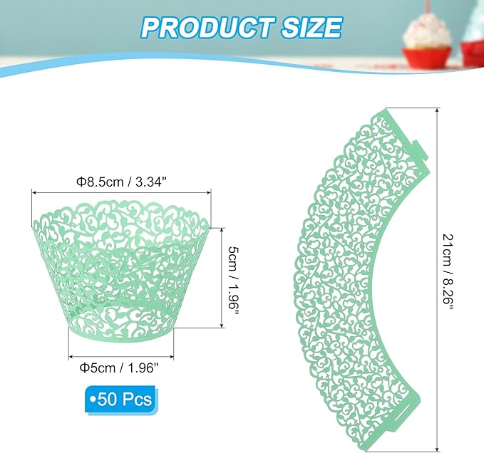 PATIKIL Cupcake Wrappers Paper, 50 Pack Baking Cups Standard Vine Decoration for Anniversary Birthday Weddings and Parties, Green