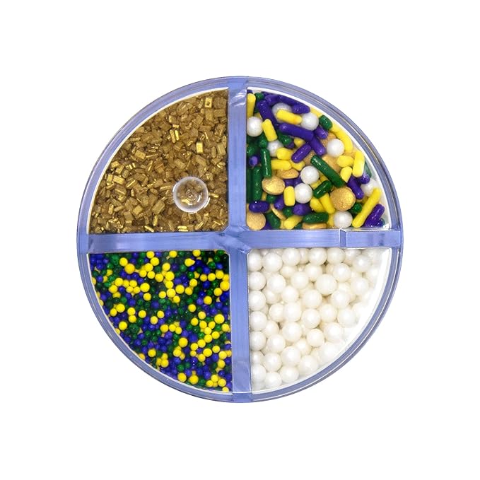 Mystic Sprinkles 4 Cell Sprinkle Assortments (King Bacchus Mardi Gras, Petite)