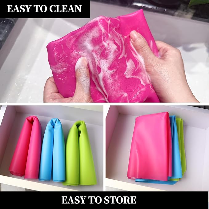 LEOBRO Silicone Mat for Crafts, 3 PCS 23.4” x 15.6” Large Silicone Mats, Play Dough Mat, Craft Mats for Resin Molds, Clay, Jewelry Making, Sculpture Casting, Hot Pink & Green & Blue