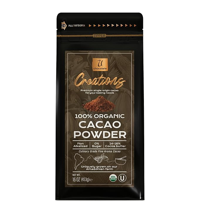 U Chocolate Organic Cacao Powder - Natural - Fresh From our Farm (1 bag (16 oz))