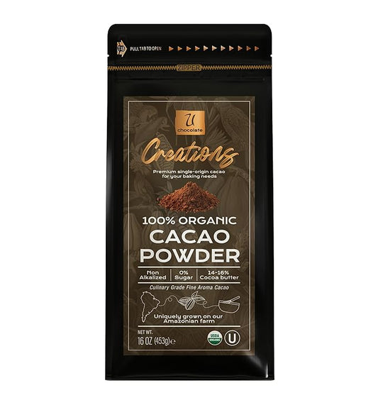 U Chocolate Organic Cacao Powder - Natural - Fresh From our Farm (1 bag (16 oz))