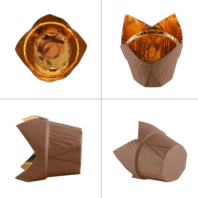 Party Hippo Gold Tulip Cupcake Liners 100 Pcs Baking Paper Cups Holders Greaseproof Muffin Cases Wrappers for Wedding Birthday Party Baby Shower (Coffee)