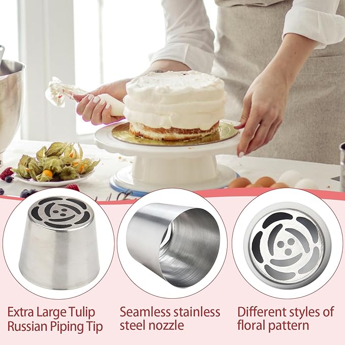 Extra Large Russian Piping Tips for Marshmallows Stainless Steel Flower Frosting Nozzles many styles Cake Decorating Baking tool for Buttercream, Cupcakes Cookies(SL91)