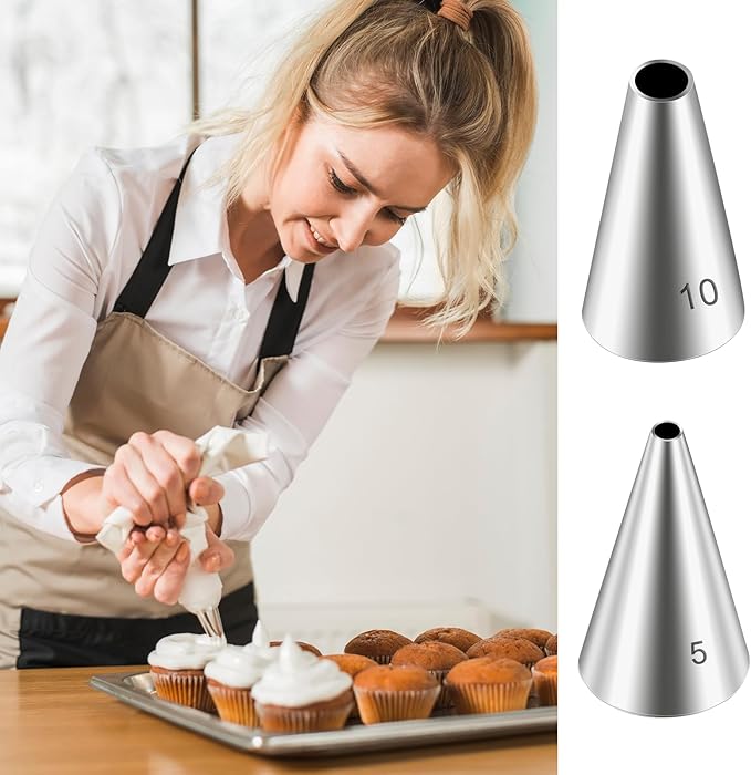 7 Pcs Round Piping Tips Cupcake Frosting Nozzles Set Stainless Steel Cake Decorating Tool Russian Pastry Icing Supplies for Baking Cream Bag Cookies Puff Doughnut Filler