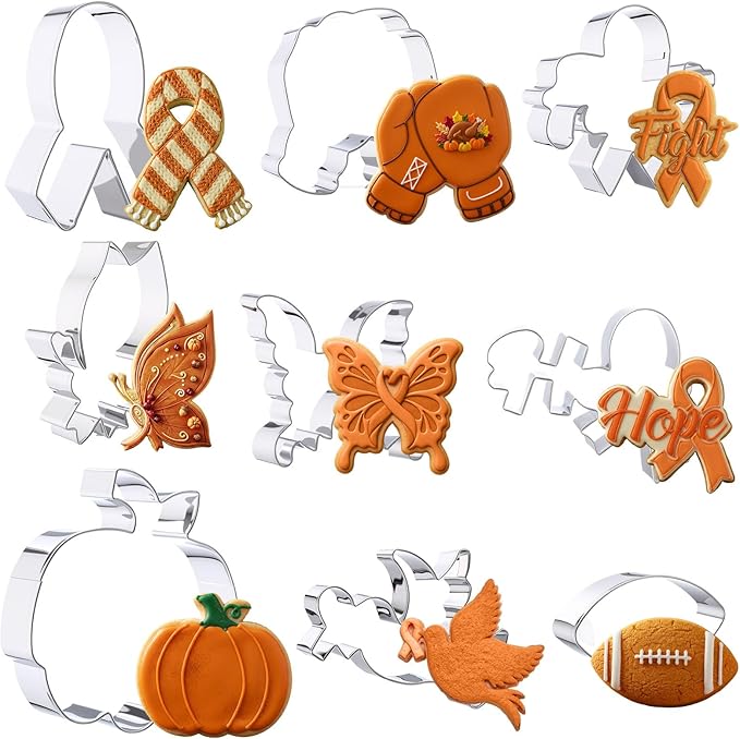 9 Pcs Thanksgiving Stainless Steel Cookie Cutter Bulk Pumpkin Butterfly Ribbon Dove Boxing Glove Reusable Cookie Cutters for DIY Baking Baby Shower Team Breast Cancer Awareness Campaigns
