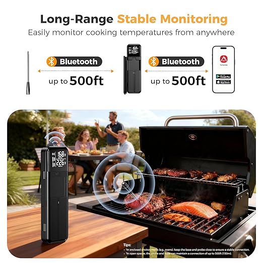 Smart Wireless Meat Thermometer,Digital Cooking Thermometer with Dual High-Accuracy Sensors,Ceramic Heat-Resistant Probe, Instant Read LCD & App Control for Kitchen,BBQ,Oven,Grill,Air Fryer