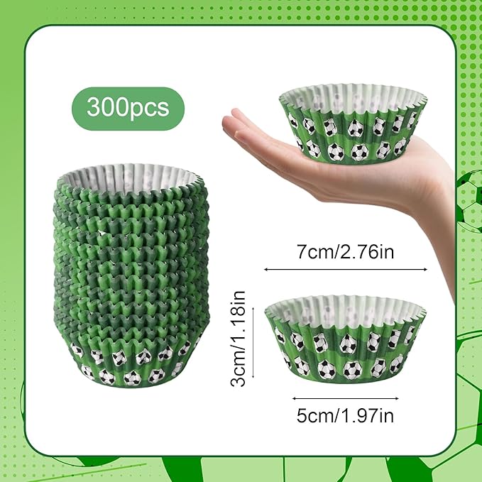 300pcs Soccer Cupcake Liners, Paper Football Cupcake Liners Football Field Baking Cup Wrappers Soccer Party Accessories