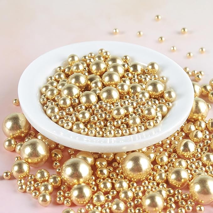 Gold Sprinkles for Cakes Decorating Edible Sugar Candy Pearls Gold Sprinkles for Cupcakes Baking Halloween Christmas Wedding Cookie Cake Topper Decorations