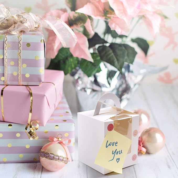 30 Pcs Individual Cupcake Boxes White Single Cupcake Boxes 1 Hole Cake Box with Clear Window Inserts and 2 Sheets of Stickers for Wedding Birthday Party Favors