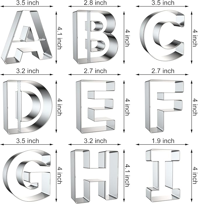 4 Inch Alphabet Letter Cookie Cutter Set - 26 Pcs Extra Large Xzhloym Cookie Cutters Shapes Biscuit Fondant Baking Molds for Christmas New Year Birthday Holiday Party Decorations - Stainless Steel