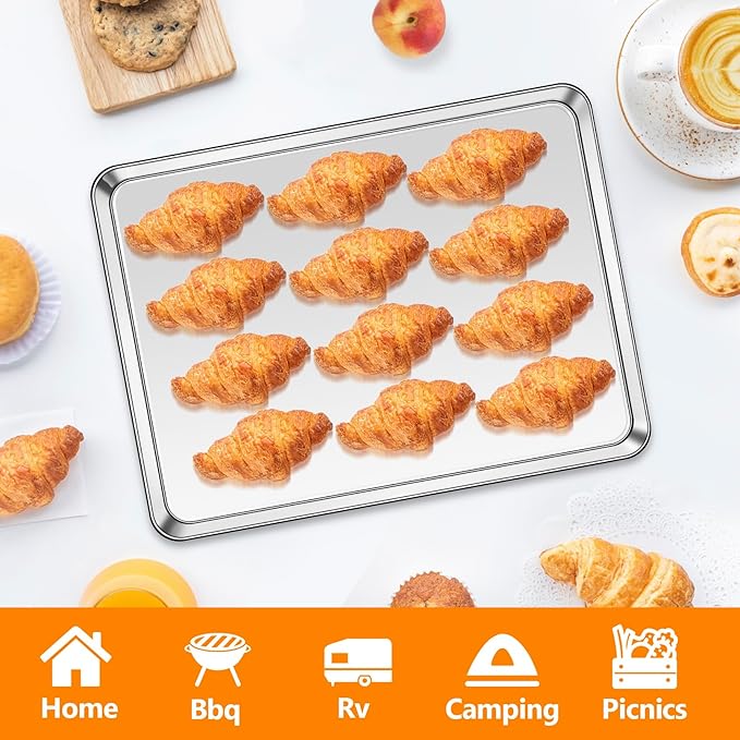 Baking Sheet Set of 3, Stainless Steel Baking Sheet Pan Set, Cookie Sheets for Baking, Cookie Tray for Roasting, Heavy Duty & Easy Clean & Dishwasher Safe, 9/12/16 Inch