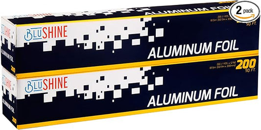 Aluminum Foil Sheets Set of 2 - Thick Aluminum Foil 12 Inch, 200 Sq Ft Roll for Baking & Grilling - Durable Foil Wraps for Food Storage, and Cooking - Ideal for High & Low Temperatures