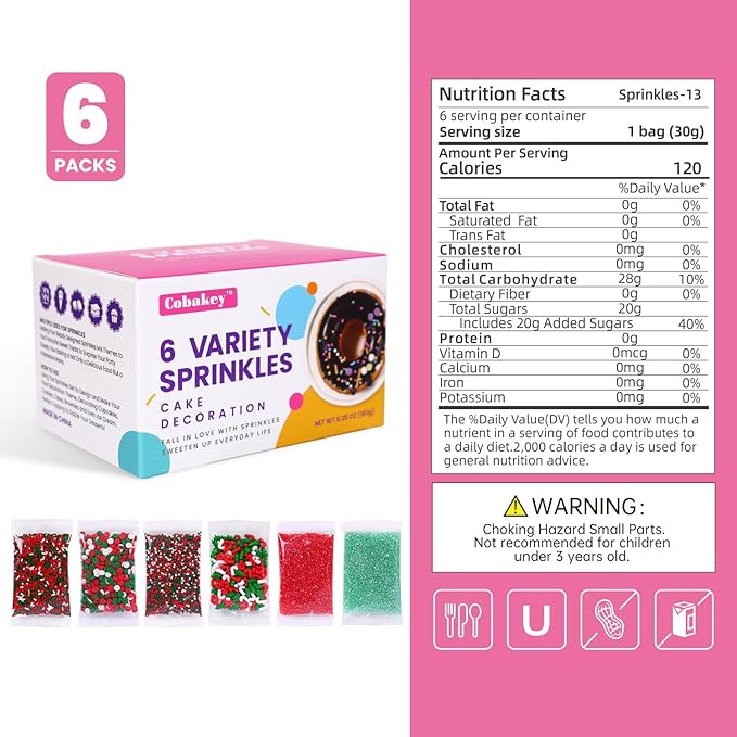 Christmas Sprinkles for Cake Decorating Edible Red and Green Sprinkle Mix Jimmies Sanding Sugar Cake Sprinkles for Baking Cupcake Cookies Ice Cream Topper Xmas Party 6.35 ounces