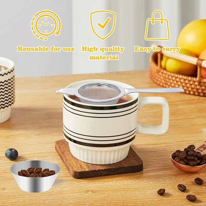 2 pcs 2.2in mini matcha sifter, stainless steel 30 Fine Mesh strainer with Drip Bowl, sieve matcha, loose tea, cocktail, juice, coffee
