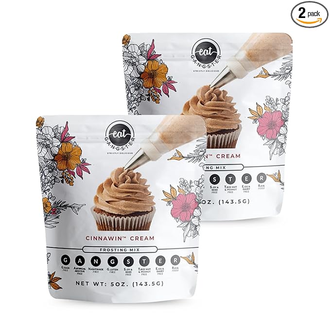 eat G.A.N.G.S.T.E.R. Cinnawin Cream Frosting Mix, 2 Pack, Allergy-Friendly, Grain-Free, No Dairy, Nuts, Gluten, Dairy, For Paleo & AIP Diet, Cinnamon Icing for Cakes, Cookies and Cupcakes
