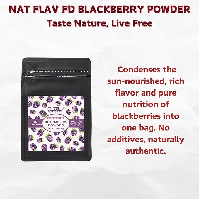 NAT FLAV Freeze Dried Blackberry Powder – 100% Natural, No Added Sugar, No Additives | 7oz | Vibrant Superfood for Smoothies, Baking & Natural Coloring