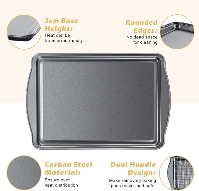 Baking Sheet with Cooling Rack - 17" x 11" x 0.5" Carbon Steel Cookie Sheet for Baking [1 Sheet + 1 Rack], Nonstick Baking Pan, Perfect for Baking, Roasting, and More