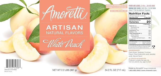 Amoretti - Natural White Peach Artisan Flavor Paste, 2.2 lbs, Perfect For Ice Cream, Beverages, Cakes, and more, Preservative Free, Vegan, Gluten Free, No Artificial Sweeteners, Highly Concentrated