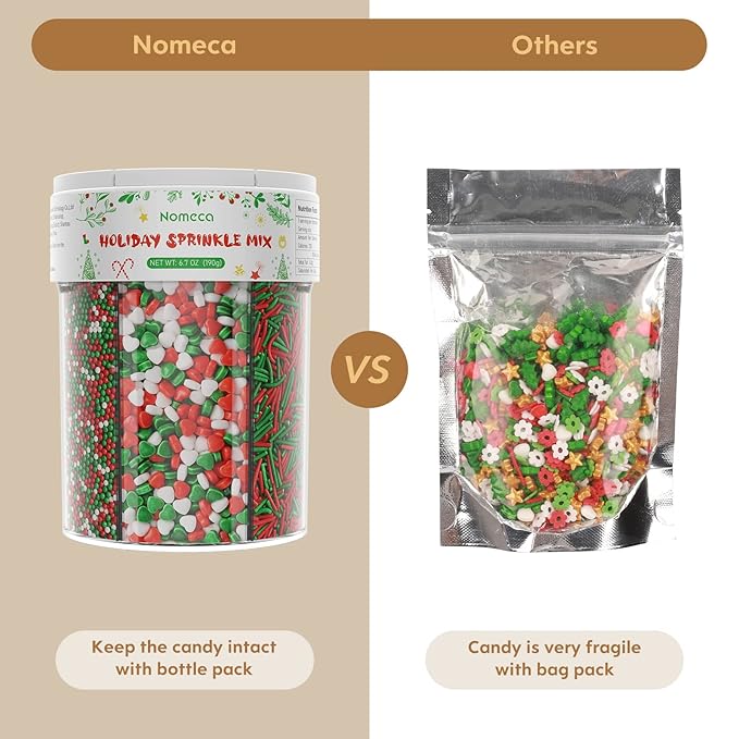 Christmas Sprinkles for Cake Decorating - Fancy Star Cake Sprinkles 6 Cell Edible Cupcake Sugar Mix Set for Holiday Cookie Jimmies for Baking Red Green Gold -6.7OZ