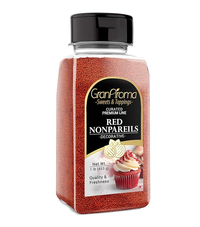 GranAroma Red Nonpareils, 1 lb, Decorative Sprinkles, Cakes & Cookies, Bakery Staple