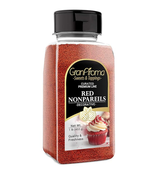 GranAroma Red Nonpareils, 1 lb, Decorative Sprinkles, Cakes & Cookies, Bakery Staple