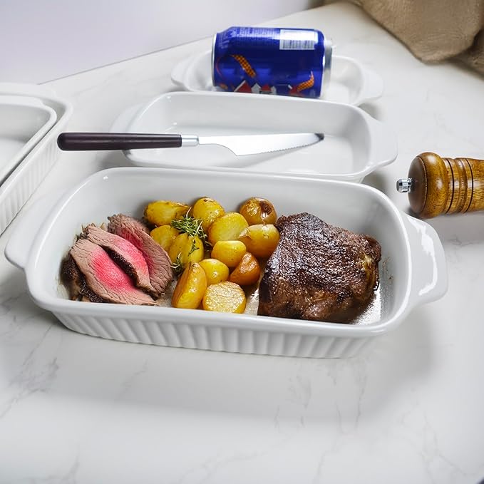 Ceramic Casserole Dishes, Small Au Gratin Baking Dish 9 x 6, Set of 4, 23 Oz with Handles, Pans Set for Oven Roasting for 1 or 2 person servings, Lasagna, Pie, Gratin, for Kitchen, Home