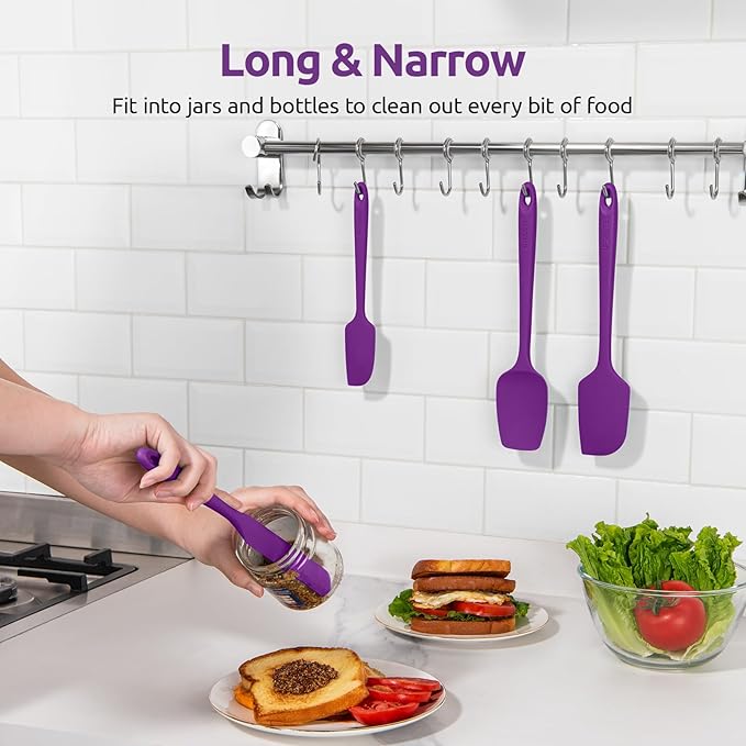 High Heat Resistant Silicone Spatulas: U-Taste 480ºF Hot Proof Food Grade Flexible Silicon Baking Scraper, Food Grade Rubber Kitchen Cooking Mixing Utensils for Nonstick Cookware Set of 4 (Purple)