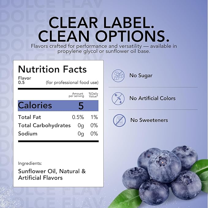 Dolce Flav Blueberry Extract – 2 Ounce Oil-Soluble Kosher, Sugar-Free, Concentrated Ripe Blueberry Flavoring for Baking, Chocolates & Desserts, Includes Measured Dropper, Pack of 2