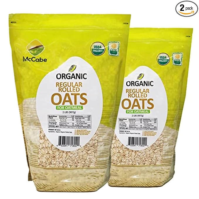McCabe Organic Regular Rolled Oats - Rolled Oats Organic | Rich with Fiber & Minerals | USDA and CCOF Certified | Product of USA | 2Lbs Pack of 2