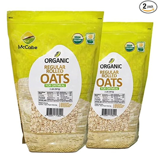 McCabe Organic Regular Rolled Oats - Rolled Oats Organic | Rich with Fiber & Minerals | USDA and CCOF Certified | Product of USA | 2Lbs Pack of 2