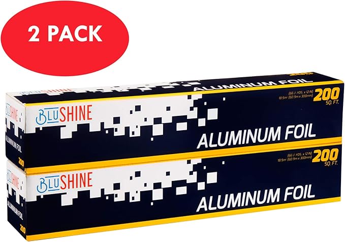 Aluminum Foil Sheets Set of 2 - Thick Aluminum Foil 12 Inch, 200 Sq Ft Roll for Baking & Grilling - Durable Foil Wraps for Food Storage, and Cooking - Ideal for High & Low Temperatures