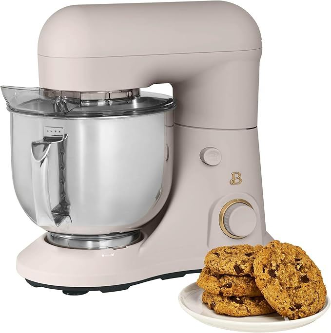 Beautiful 5.3 QT Stand Mixer w/Tilt-Head Design, Stainless Bowl, 300-Watt Power, 12-Speed Control, Includes Beater, Dough Hook, Whisk, Splash Shield (Porcini Taupe)