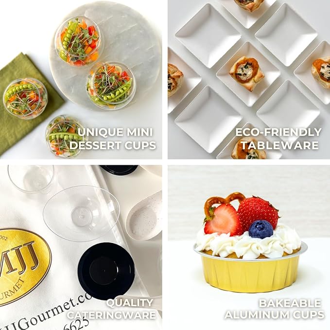 CMJJ 100ct Tiny 2oz Gold Bakeable Aluminum Cups | Mini Disposable Ramekins | Baking Essentials for Parties, Weddings, Catering