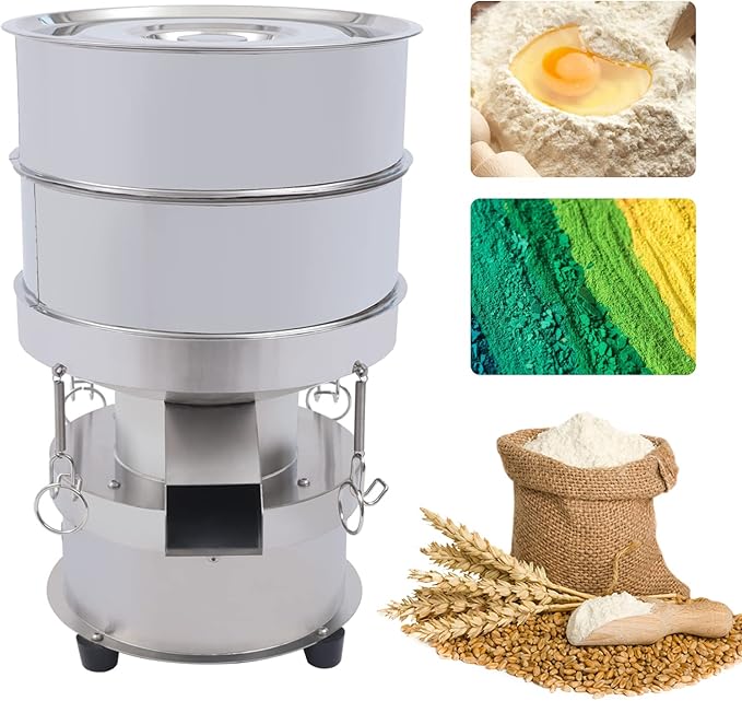 Automatic Sieve Shaker Vibrating Sieve Machine 40 Mesh 60 Mesh Flour Powder Sifter Electric Vibrating Sieve Machine 110V Stainless Steel (with 2 Sieve) (40+60 Mesh)