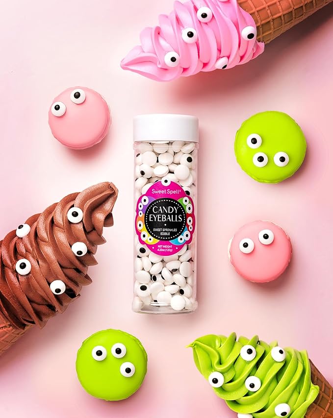 Sweet Spell Candy Eyeballs - 260 Edible Candy Eyes Sprinkles for Decorating Halloween Cookies, Cakes, Cupcakes, and Baking (120g/4.2oz, 10 mm)