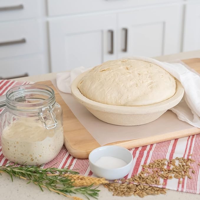 Bulka Large Round 9" 1kg Waffle Banneton Bread Proofing Basket Pressed Wood Pulp, Sourdough Proofing Basket - Non-Stick Brotform Sourdough Bread Baking Supplies, Made in Germany.