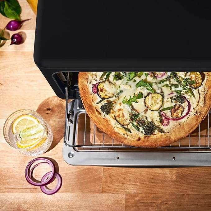 Beautiful Infrared Air Fryer Toaster Oven Combo - 10-in-1 Countertop Convection Oven with Air Fry, Bake, Pizza, Toast & Dehydrate Functions - 1800W Stainless Steel Kitchen Appliance (Black Sesame)