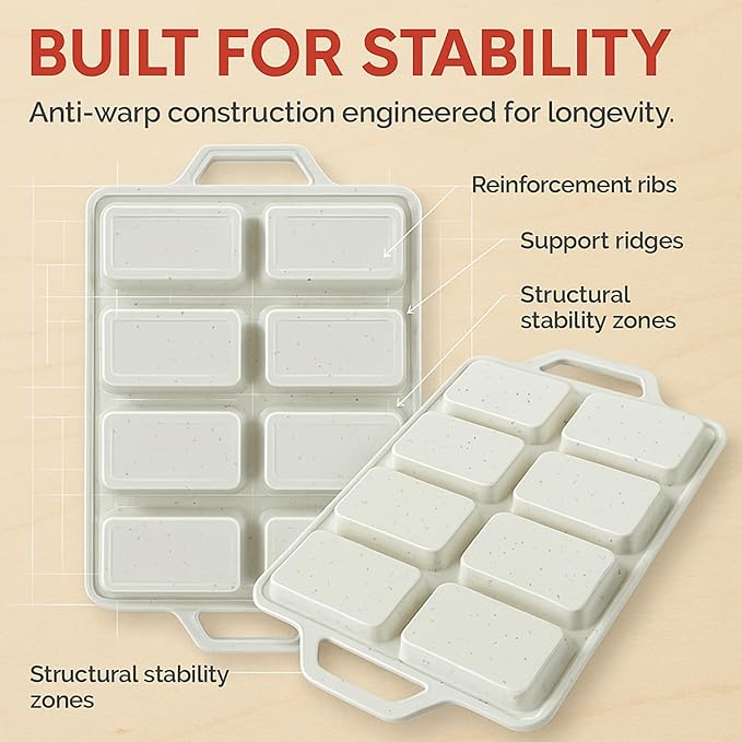2-Pack Silicone Mini Loaf Pan Set – 8-Cavity Nonstick Baking Molds with Metal-Reinforced Handles – BPA-Free, Odor-Resistant Silicone Pans for Mini Bread, Cakes & Meatloaf – Cream
