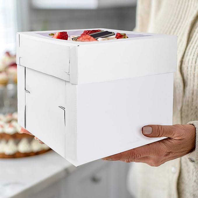 KEEPARTY 3PCS White Tall Cake Boxes 12x12x12inch with Window White Disposable Baking Box Container Wedding Cake Carrier