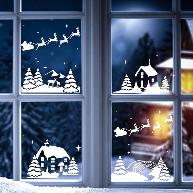 Christmas Stencils for Window Glass Large Christmas Window Stencil Reusable 58.5” Winter Forest House Village Holiday Stencils for Painting on Window Glass Wall Doormat Wood