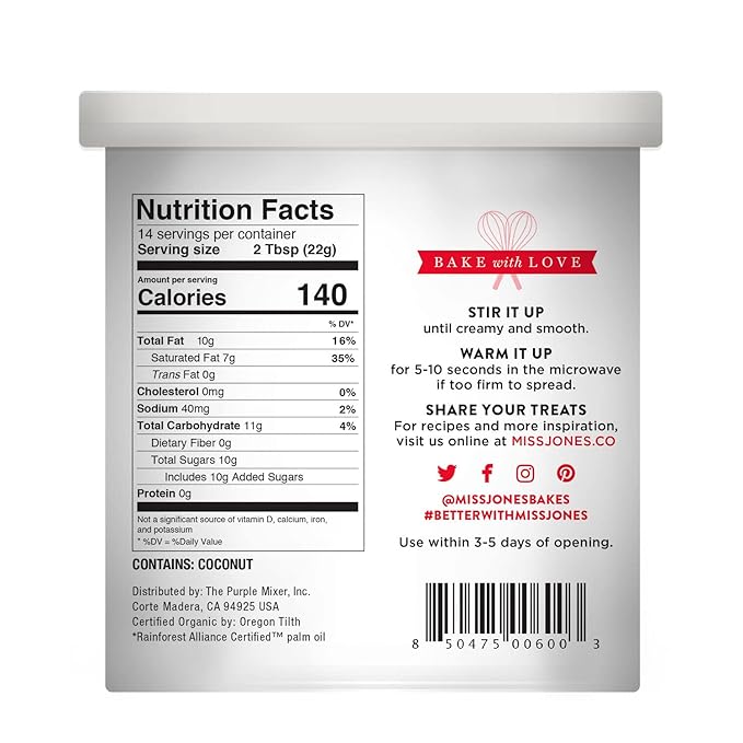 Miss Jones Baking Organic Buttercream Frosting, Perfect for Icing and Decorating, Vegan-Friendly: Vanilla (Pack of 1)