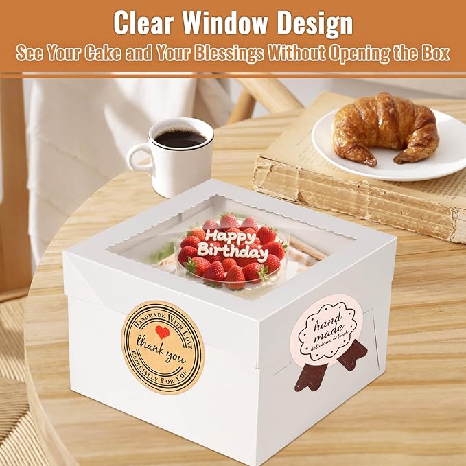 12 Pcs Cake Boxes 12 inch,12x12x8 Inches Cake Box with Window, 5 Pcs Tall 12x12 Cakes Boxes with 5 Pcs Cake Boards, Large Baking Boxes, White Square Cakes Containers for Multi-Layer Cakes