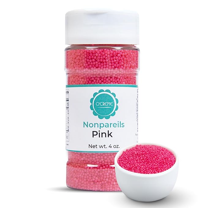 O’Creme Nonpareils Sprinkles – 4oz Pink Non Pareil Sprinkles – Colorful Sprinkles for Cake Decorating – Kosher Sprinkles for Ice Cream, Cookies, Cupcakes, Baked Goods