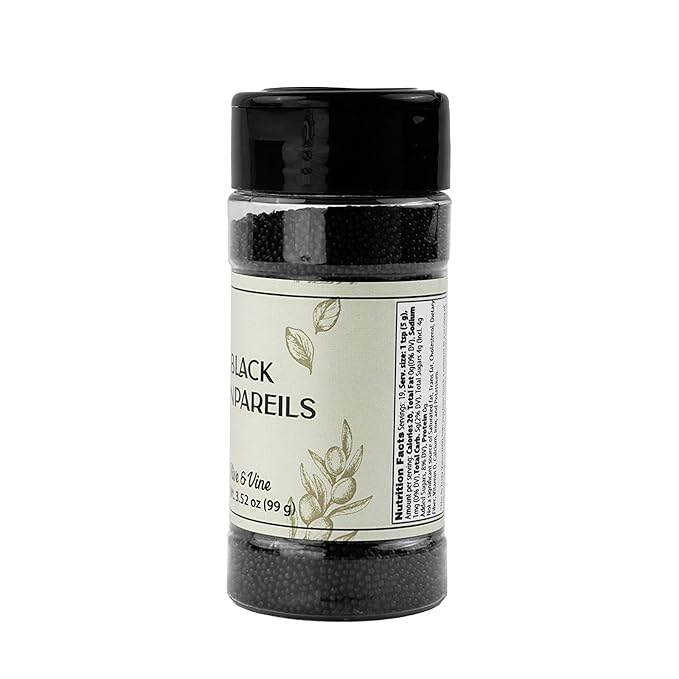 Olive & Vine Black Nonpareils, Rich Chocolate Flavor, For Baking & Decorating, Authentic Taste, For Global Recipes (3.52 Ounce)