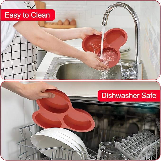 1 Pcs Air Fryer Egg Mold,4 Inch Jumbo Round Muffin Top Pans,For Breakfast Sandwiches,Egg Bites,Pancake,Jumbo Muffin Tops Reusable(Red)