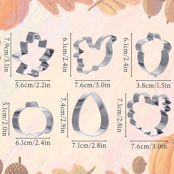 6Pcs Thanksgiving Cookie Cutters Set, Mini Autumn Cookie's Cutter Set, Holiday Cookies Cutter Thanksgivings Shapes for Homemaking Cookies, Fall Cookie Cutters for Thanksgiving