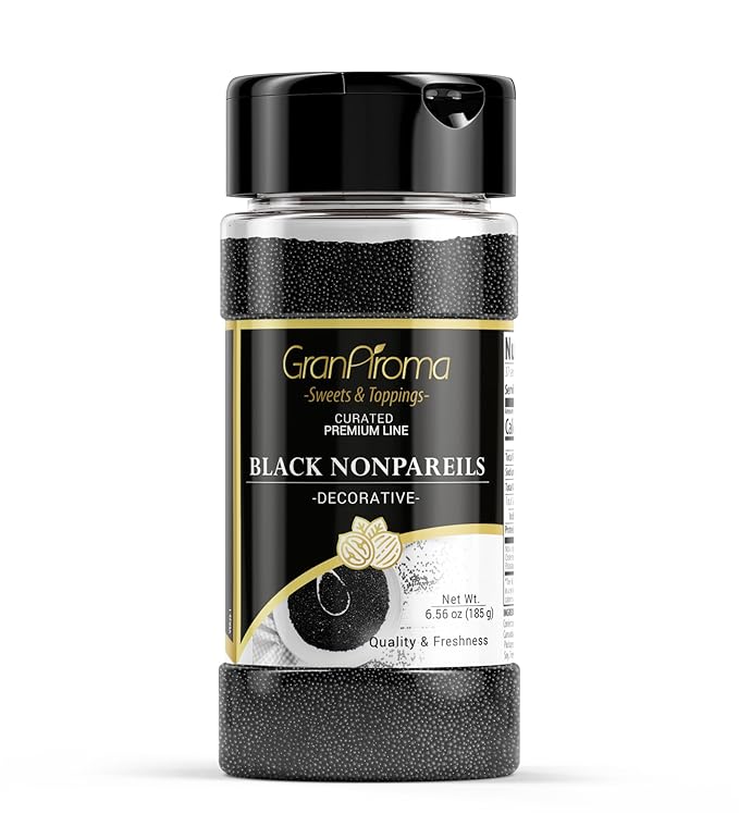GranAroma Black Nonpareils, Decorative Sprinkles, Sweets & Toppings (6.56 Ounce)