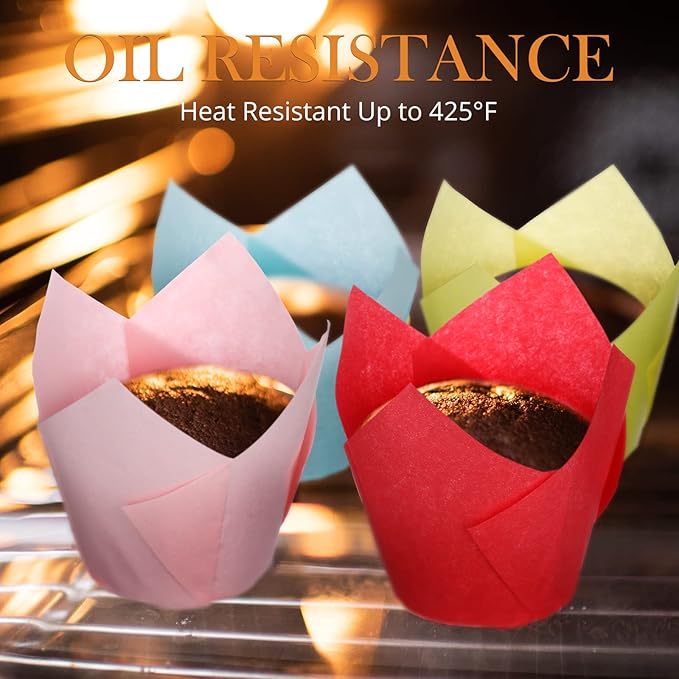 600 Pcs Tulip Cupcake Liners for Baking Muffin Liners Printed Baking Cups Holders Greaseproof Wrappers Decoration for Cupcake Bouquet Birthday Party Wedding Bride Shower (Colorful)